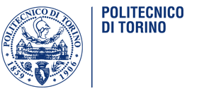 Politchnico di Torino logo. A circle showing a drawn picture of a bulding and coat of arms. There are two years in the lower half of the circle, 1859 and 1906,